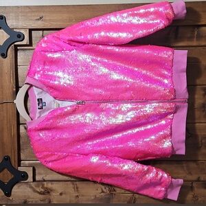 Nickelodeon JoJos Closet Pink Sequin Bomber Jacket Girls Size 10/12 Large